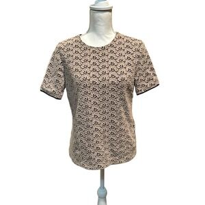 Diane von Furstenberg Cream & Black Acorn Lace Cindy Short Sleeve Top Women's 8‎